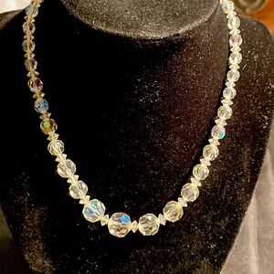 Stunning Vintage 1940’s - 50’s Crystal AB Sparkling Graduated Necklace. 7.5”